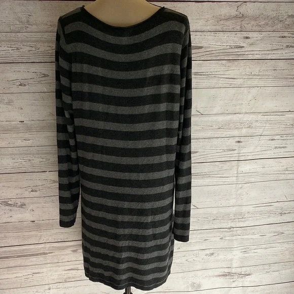 Eileen Fisher Striped Black and Gray Long Sleeve Pockets Women's Tunic Dress L - Picture 3 of 9